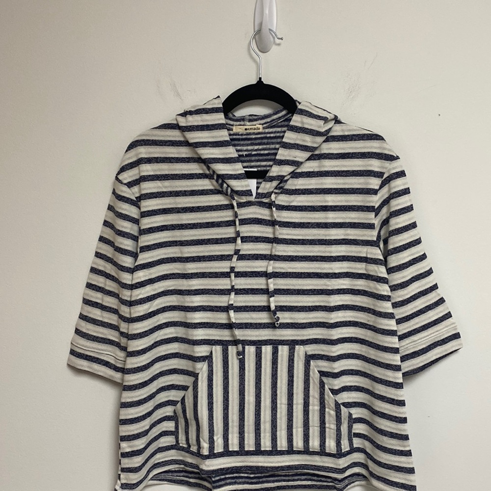 LAmade Womens stripe 3/4 length sleeve hooded top size S - Picture 1 of 6